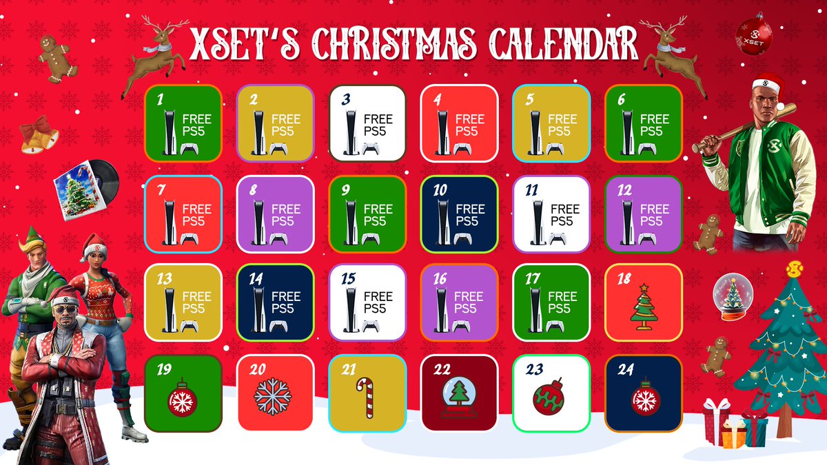 25 DAYS OF ❌-MAS

Everyday this month we'll be giving away an INSANE gift to a lucky member of the XSET Community 🎁

All you have to do to enter
- Like this Post✅
- Retweet this Post✅
- Tag 3 Friends✅
- Join the XSET Community✅

Today we have ANOTHER PS5🤩

Day 17/25🎄