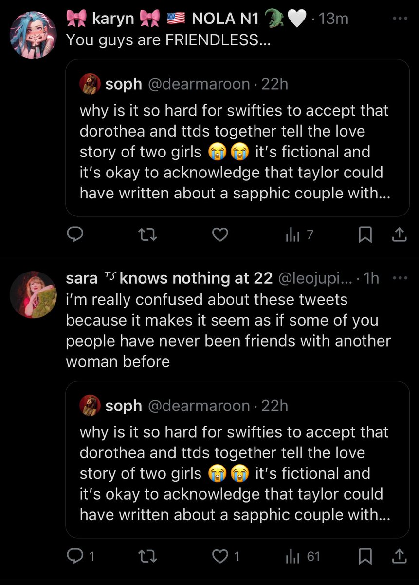 i specifically said that taylor could have written a sapphic romance without being queer herself so… are y’all just homophobic or what