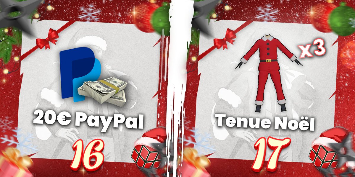 SolveCommunity's tweet image. 🎄🎅 Case du 16 et du 17 Calendrier de l’Avent Solve ! ✨

💸TENTEZ DE REMPORTER 20€ PAYPAL ou une TENUE DE NOEL EN JEU ! 

Pour participer :
1⃣ Suis notre compte : @SolveCommunity  
2⃣ RT ce post
 
📅Tirage au sort demain soir à 18h avec la prochaine case ! Bonne chance à tous…