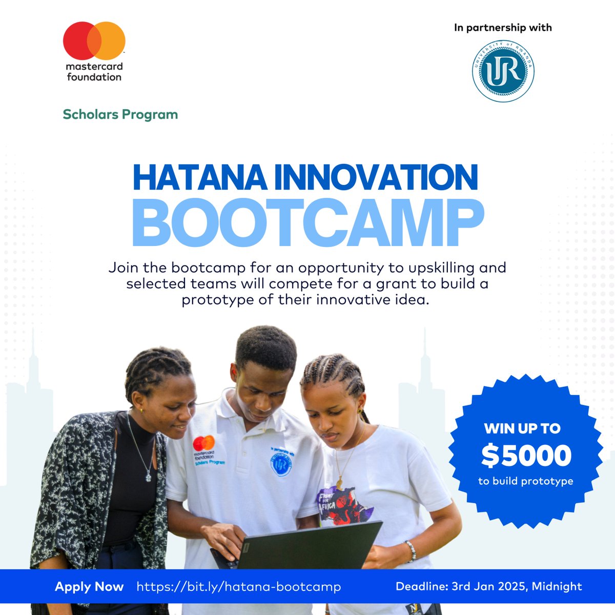Mastercard Foundation Scholars Program at UR (@mcfscholarsur) on Twitter photo HATANA Innovation Bootcamp – 1st Edition!
Apply & compete for grant funding to support your innovative idea & turn it into life! It's open to Mastercard Foundation Scholars & undergraduate students at <a href="/Uni_Rwanda/">University of Rwanda</a>.
Deadline: 3 Jan 2025. For more, visit mcfsp.ur.ac.rw/spip.php?artic… HATANA Innovation Bootcamp – 1st Edition!
Apply & compete for grant funding to support your innovative idea & turn it into life! It's open to Mastercard Foundation Scholars & undergraduate students at <a href="/Uni_Rwanda/">University of Rwanda</a>.
Deadline: 3 Jan 2025. For more, visit mcfsp.ur.ac.rw/spip.php?artic…
