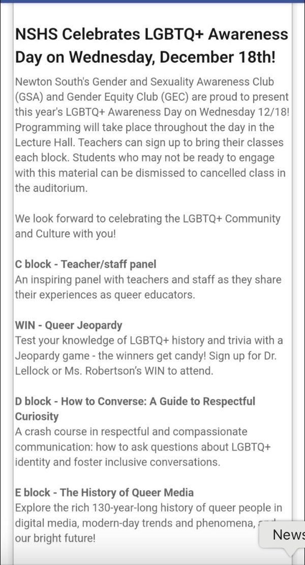 libsoftiktok's tweet photo. 🚨Attention Massachusetts Parents!

Newton South High School (@newton_ps) is holding an LGBQ+ Awareness Day tomorrow which includes events such as Queer Jeopardy, the History of Queer Media, and teachers sharing their experiences as “queer educators.”

Why is superintendent @annapnolin indoctrinating kids with radical gender pseudoscience??