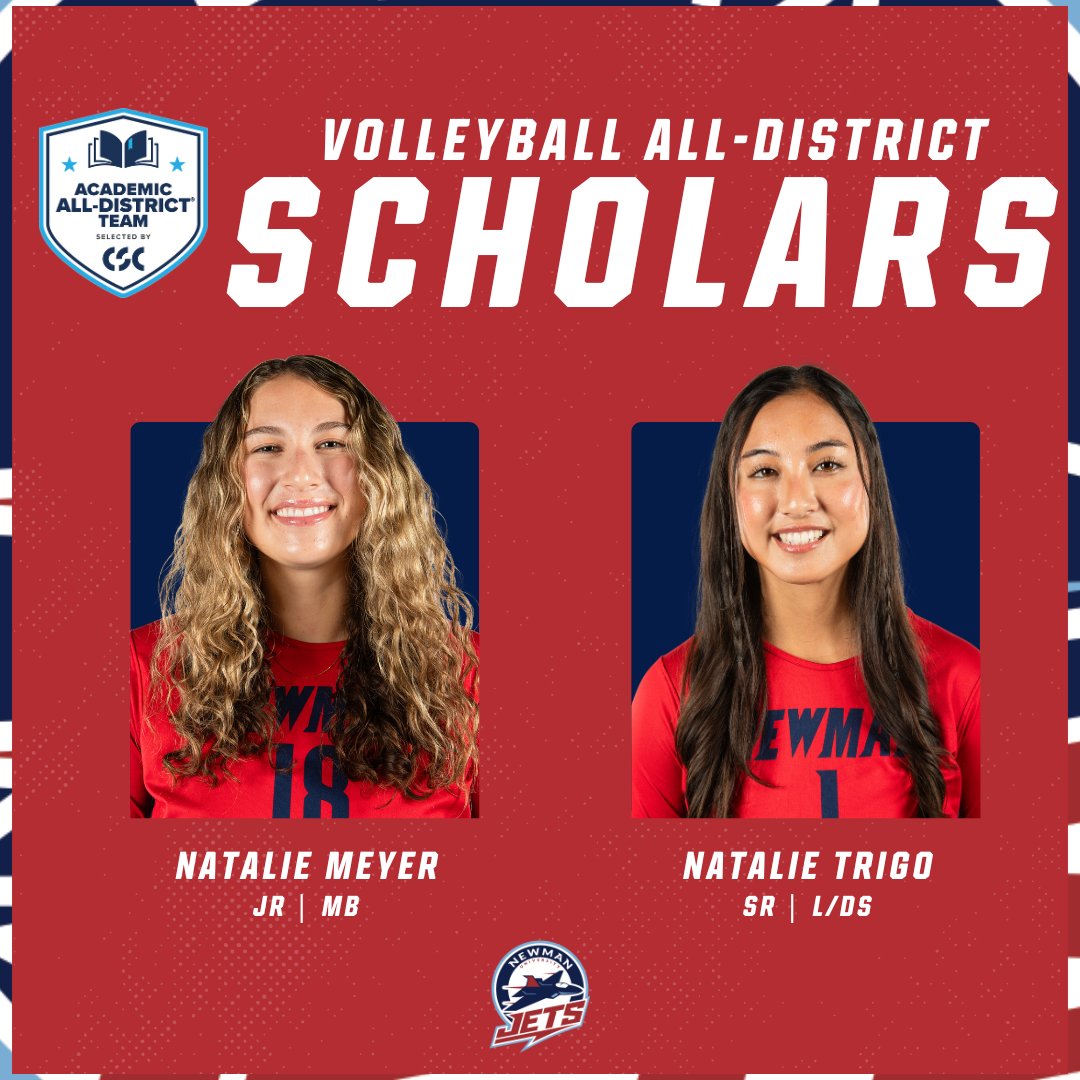 NewmanJets's tweet photo. Trigo and Meyer earn 2024 Volleyball CSC Academic All-District honors

📝https://t.co/w2q6SQYCit 

#JetPower x @NewmanJetsVB https://t.co/vXiN7JlZND