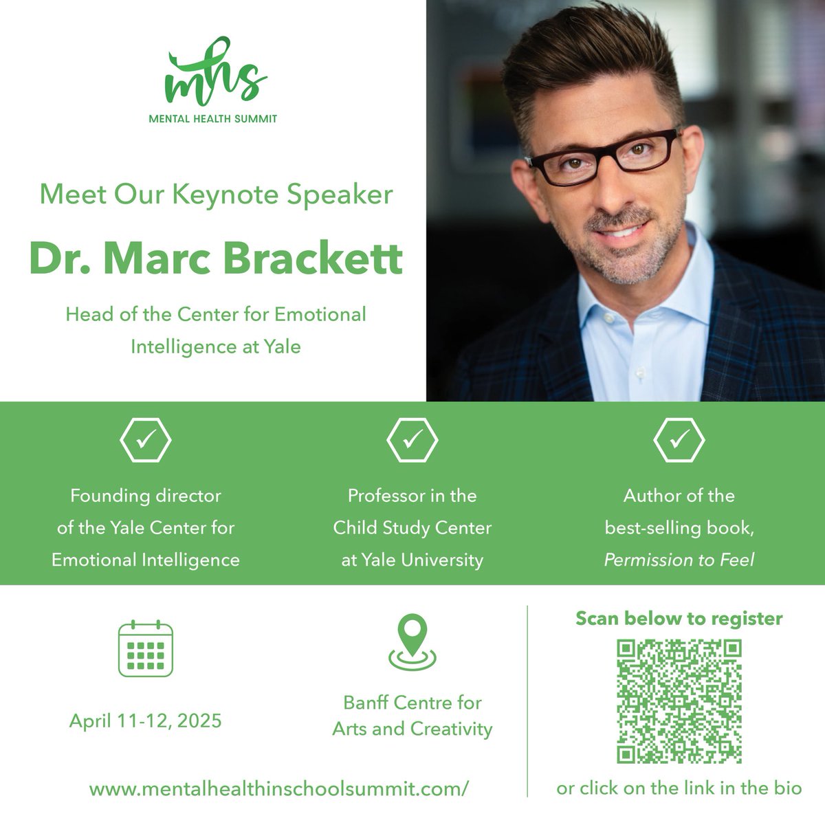 Excited to announce Dr. Marc Brackett as one of the amazing keynotes at the Mental Heath Summit 2025 in beautiful Banff, Canada. Join the movement!! Help support mental health in schools. #mentalhealth #wellbeing