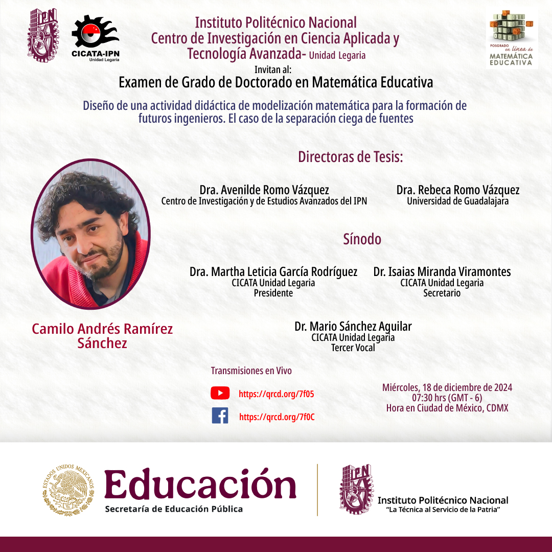 Estimada Comunidad
Tenemos el gusto de invitarlos a seguir la transmisión en vivo de la defensa de tesis de Camilo Andrés, alumnos de doctorado de este posgrado
Transmisión en vivo por Facebook y YouTube
#SomosProME
#OrgullosamentePolitécnicos