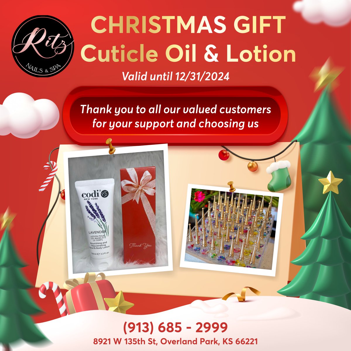 NailsRitz's tweet photo. 🎁 CHRISTMAS GIFT: Cuticle Oil &amp; Lotion 🎁
#overlandparkks #chiefskingdom #kansascity #downtownop #nails #nailart #nailsofinstagram #pedicure #manicure #naildesign #nailsalon #nailsalonnearme #beautysalon https://t.co/gOnoAVB39c
