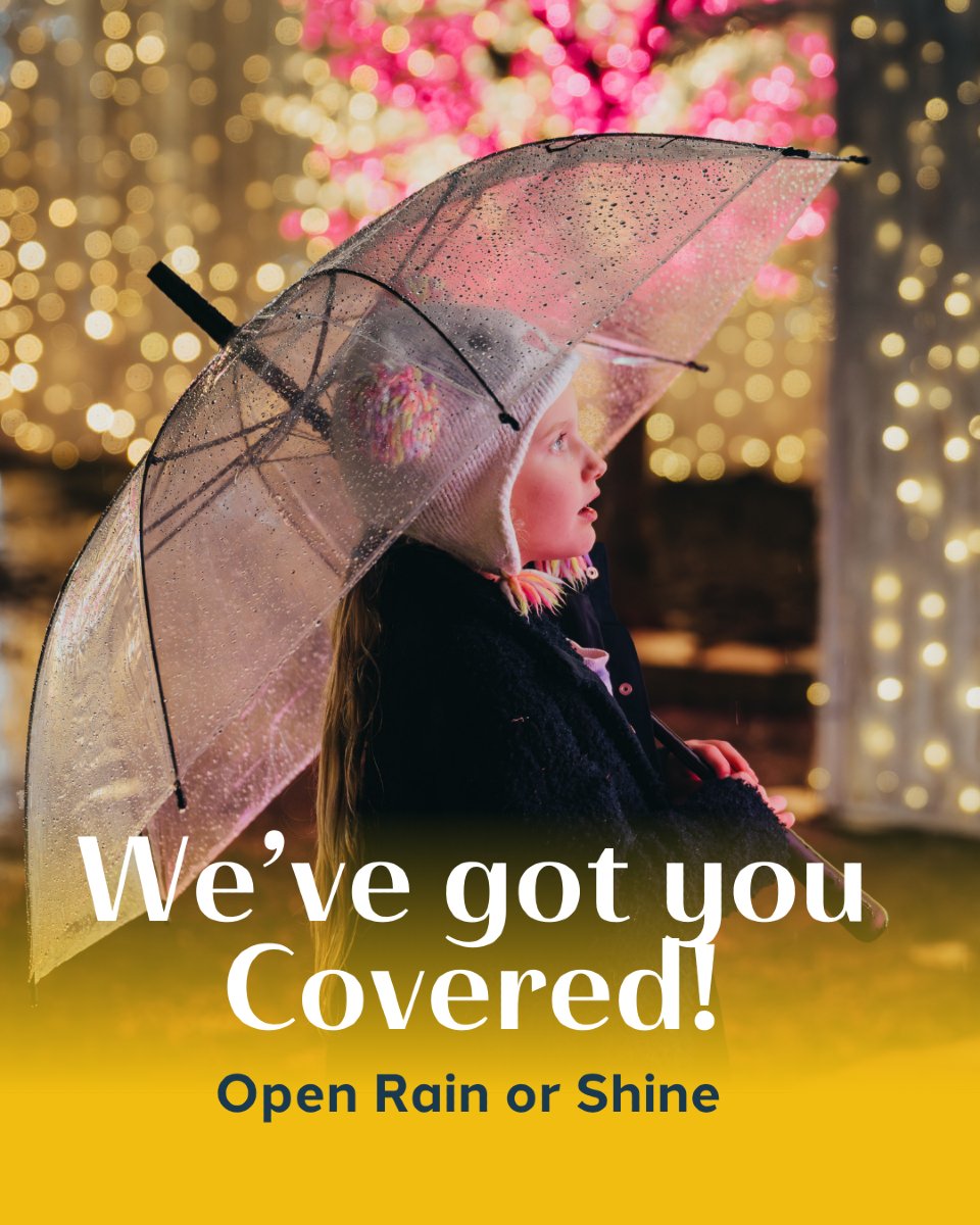 We are open today!

Don’t let a little rain hold you back—here, raindrops only make the lights shine brighter. Snap photos under glowing umbrellas, where each drop adds a new layer of sparkle, turning ordinary shots into something truly memorable.

Plus: We’ve got you covered