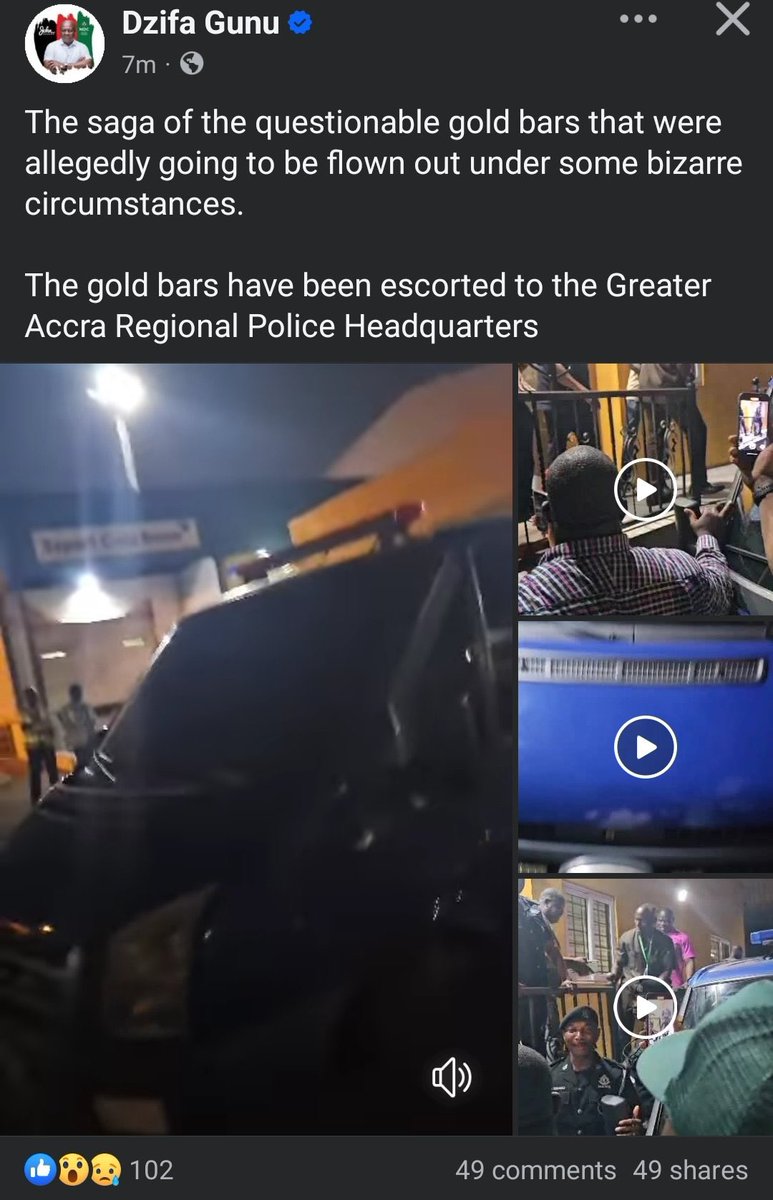 🇬🇭🚨Breaking News 

8:30 pm tonight,  Ghana Police intercepted 17 boxes of Gold being transported illegally to Dubai by Gabby Otchere Darko and his business partner. They were busted at Aviance Kotoka Airtport in Ghana. 

More to come. Stay tune