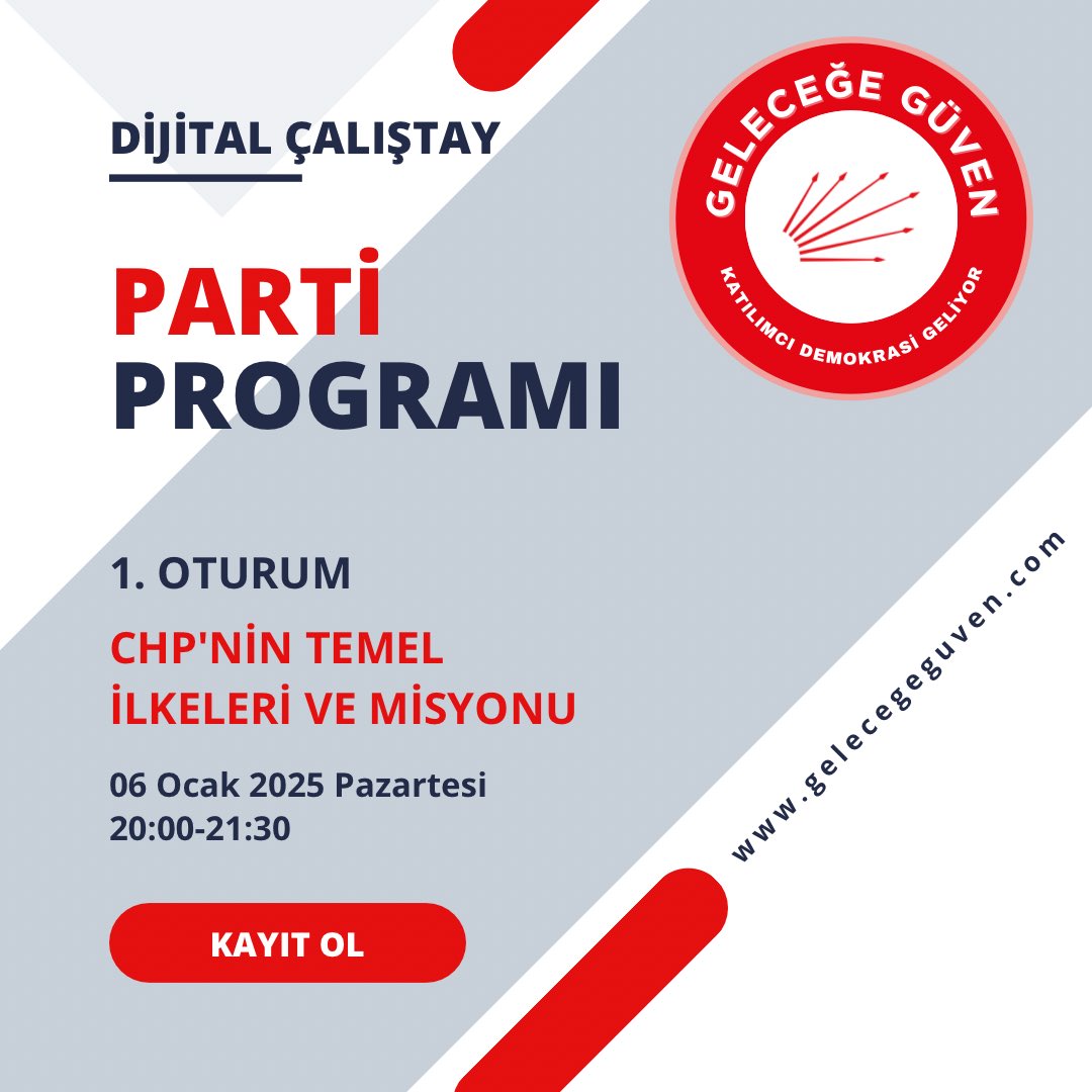 6 Ocak 2025 Pazartesi
⏰ 20:00
Yeni yılda yenileneceğiz!
Takvimlere not edin.
#YenidenBaşlıyoruz 🚀 #CHP