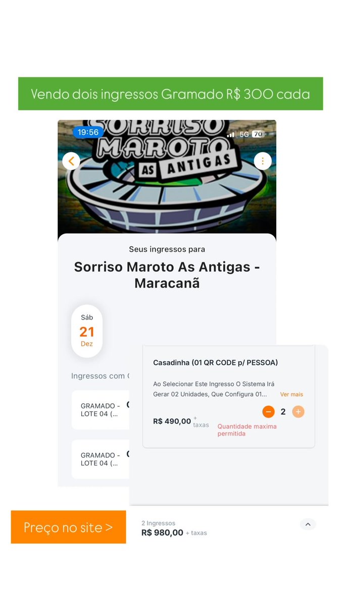 ssrbruna's tweet photo. vendo dois ingressos sorriso as antigas https://t.co/cSf8AbkBP5