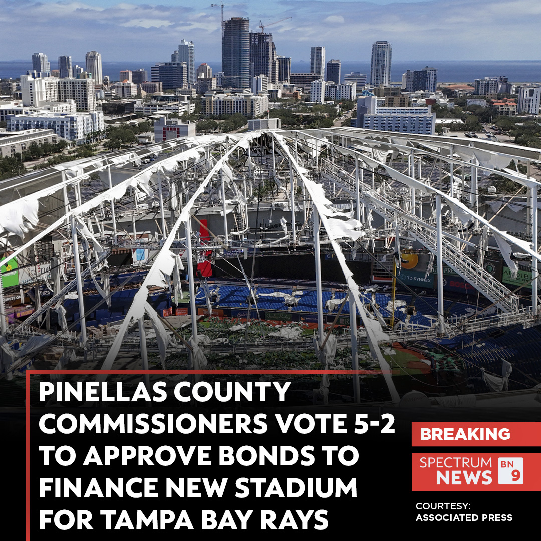 BN9's tweet photo. #BREAKING: The Pinellas County commission voted 5-2 to approve bonds to finance a new stadium for the Tampa Bay Rays. https://t.co/hjcHSYBxua https://t.co/u76ny8TdWL