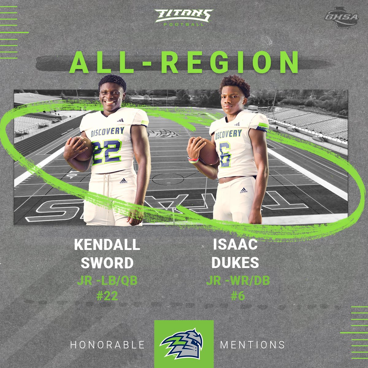 Discovery High School Football (@dhstitansfb) on Twitter photo Congratulations to Juniors Kendall Sword and Isaac Dukes Earning All-Region Honorable mention! <a href="/kendallsword/">kendallsword</a> <a href="/Dukes_12/">Isaac Dukes⭐️(2026)</a> <a href="/NEGARecruits/">Northeast Georgia Recruits</a> <a href="/RecruitGeorgia/">Recruit Georgia</a> <a href="/RecruitNE_GA/">RecruitNE_GA</a>
#discotitans #TitanUp #titancountry Congratulations to Juniors Kendall Sword and Isaac Dukes Earning All-Region Honorable mention! <a href="/kendallsword/">kendallsword</a> <a href="/Dukes_12/">Isaac Dukes⭐️(2026)</a> <a href="/NEGARecruits/">Northeast Georgia Recruits</a> <a href="/RecruitGeorgia/">Recruit Georgia</a> <a href="/RecruitNE_GA/">RecruitNE_GA</a>
#discotitans #TitanUp #titancountry