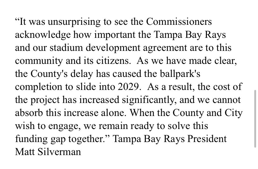 Motion passes 5-2 for county to finance bonds for the stadium

Rays say because of the county’s delays, the new stadium won’t be ready until 2029 and that they can’t afford it alone.

Commissioners who voted in favor say they’re not spending more than what’s agreed upon