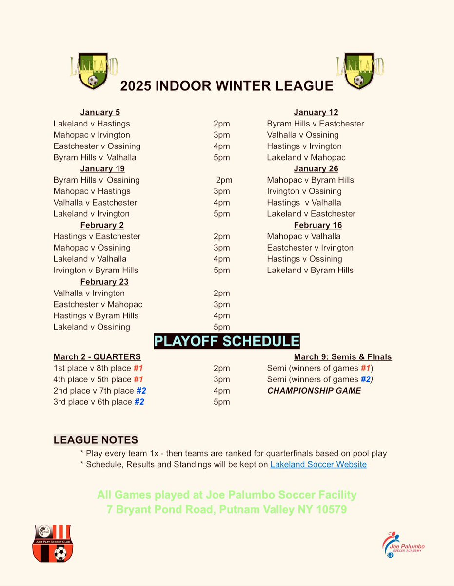 Tim Hourahan (@timhourahan) on Twitter photo We are just a few weeks out from another <a href="/LAKELANDS0CCER/">LakelandBoysSoccer</a> indoor winter soccer league. 8 High School soccer programs are set to compete in a 7v7 league <a href="/JPSC_Soccer/">JPSC Soccer</a> We are just a few weeks out from another <a href="/LAKELANDS0CCER/">LakelandBoysSoccer</a> indoor winter soccer league. 8 High School soccer programs are set to compete in a 7v7 league <a href="/JPSC_Soccer/">JPSC Soccer</a>
