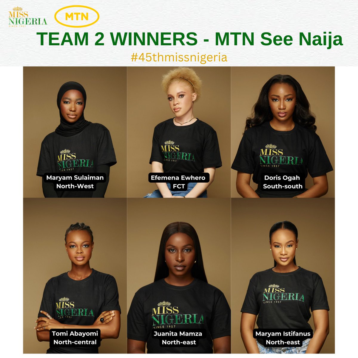 The WINNERS of the MTN See Naija Cooking task goes to TEAM 2
Doris Ogah representing the soutsouth zone
Efemena Ewhero representing the FCT zone
Maryam Istifanus representing the Northeast zone
Maryam Sulaiman representing the Northwest 
Tomi Abayomi representing the Northcentral