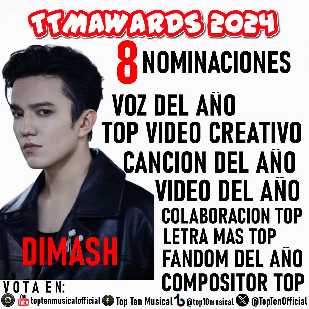 TopTenOfficial's tweet photo. 🚨 @dimash_official es el artista masculino mas nominado a los 𝙏𝙏𝙈𝘼𝙬𝙖𝙧𝙙𝙨 𝟮𝟬𝟮𝟰

COMENTA con el HT #TTMAwards2024
1 tweet = 1 voto

𝐕𝐎𝐓𝐀: https://t.co/1WiYTmhyN5
https://t.co/BggfdA6XPl
https://t.co/oWOxP1j5D7

#dimashkudaibergen #dimash https://t.co/sianf5js0Y