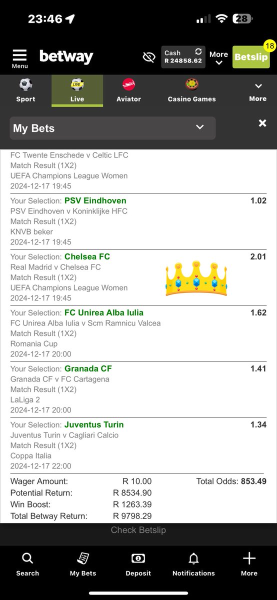 RoyalBETCODES's tweet photo. 853 Odds have safely landed home. 8 tickets, each with a wager of R10 have delivered a total of R76 000.00. They voided the Pirates game and took R4000 from each ticket for it….shocking! 
Tickets cooked by @RKhunene👑 https://t.co/O7rk7yNkWB