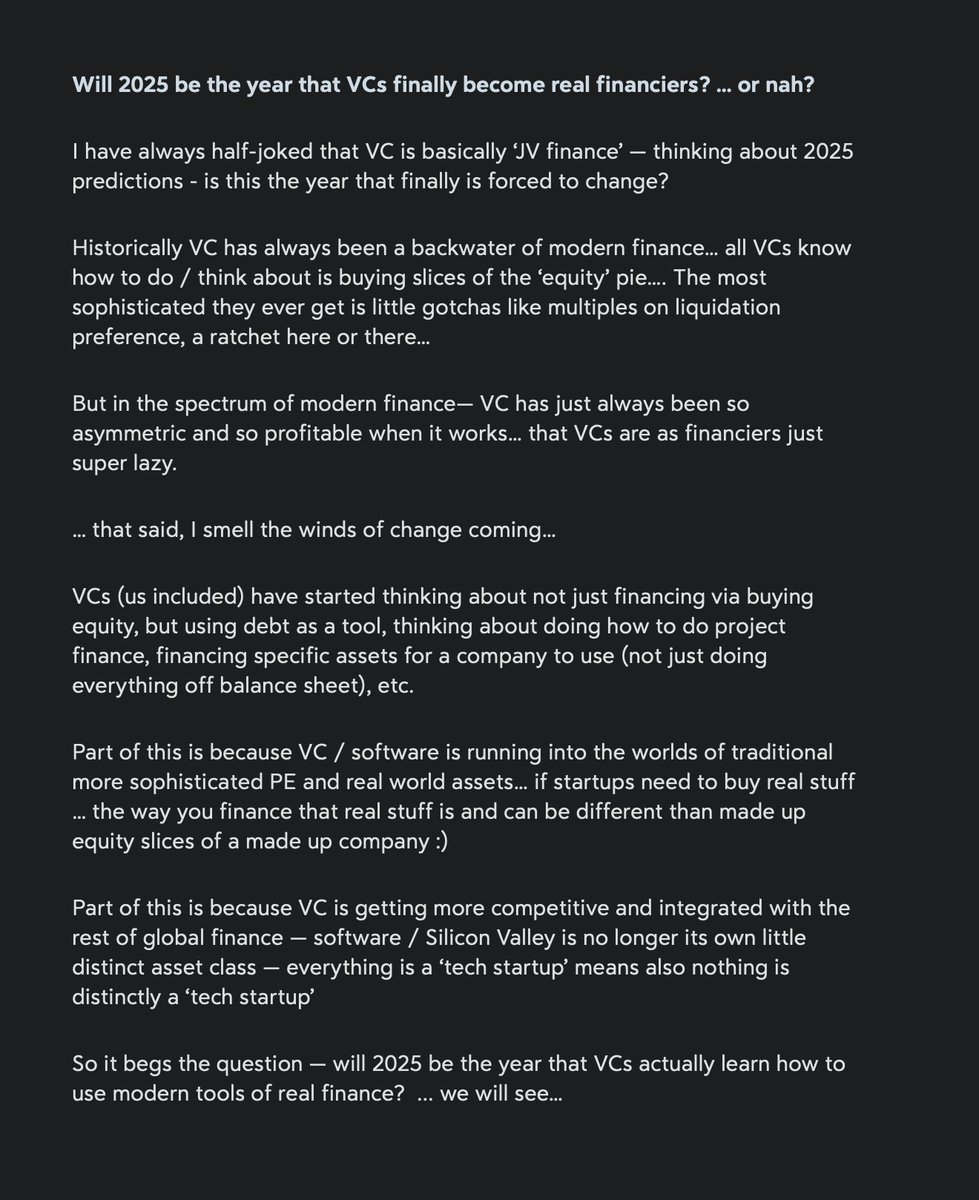 Will 2025 be the year that VCs finally become real financiers? … or nah?