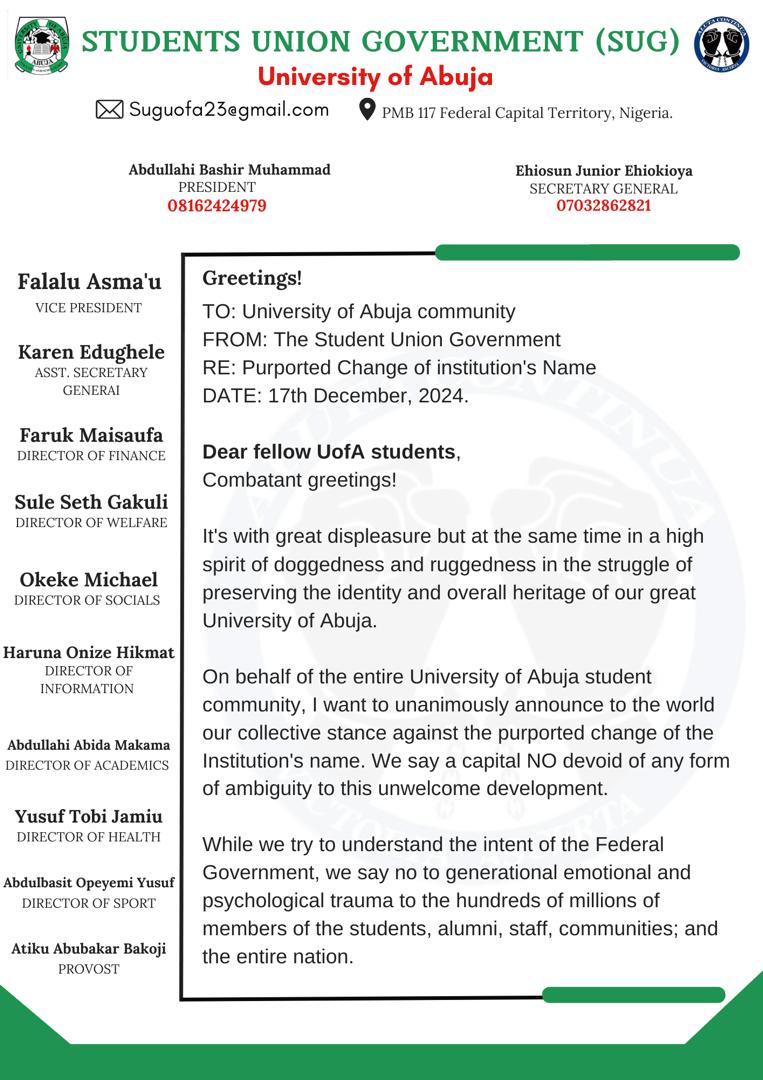 saleemDeblogger's tweet photo. @NGRPresident 

https://t.co/ko8HSgA4gk

#uniabujaornothing
#SaveUNIABUJA
#NoToNameChange
#UNIABUJARemains
#StudentPower https://t.co/7Msc2UEOgp