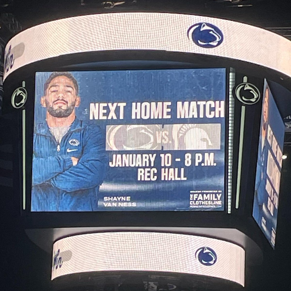 Penn State Wrestling - Next Home Match
Coach Van Ness was standing at the end of the Wyoming Match.  Waiting to see His Son &amp; one of His Middle school guys tapped Him on the shoulder &amp; said look while pointing at the Jumbotron
<a href="/pennstateWREST/">Penn State WRESTLING</a> <a href="/PennStWrestling/">PSU Wrestling Club</a> <a href="/shayne_finesse/">Shayne Van Ness</a>