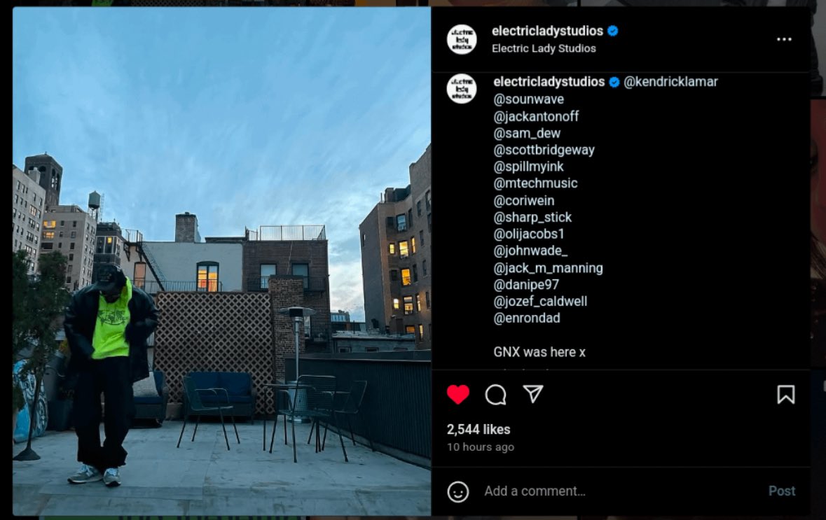 GNX was recorded at Jimi Hendrix's famous Electric Lady Studios in New York