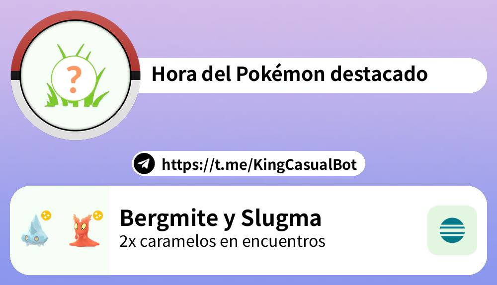 🚨 Evento empezado

🟠 Hora del Pokémon destacado: Slugma y Bergmite (Shiny Slugma y Bergmite; 2x caramelos en encuentros)
- Termina hoy a las 19:00

Telegram: t.me/pokemongoevent…

#PokemonGO #Evento