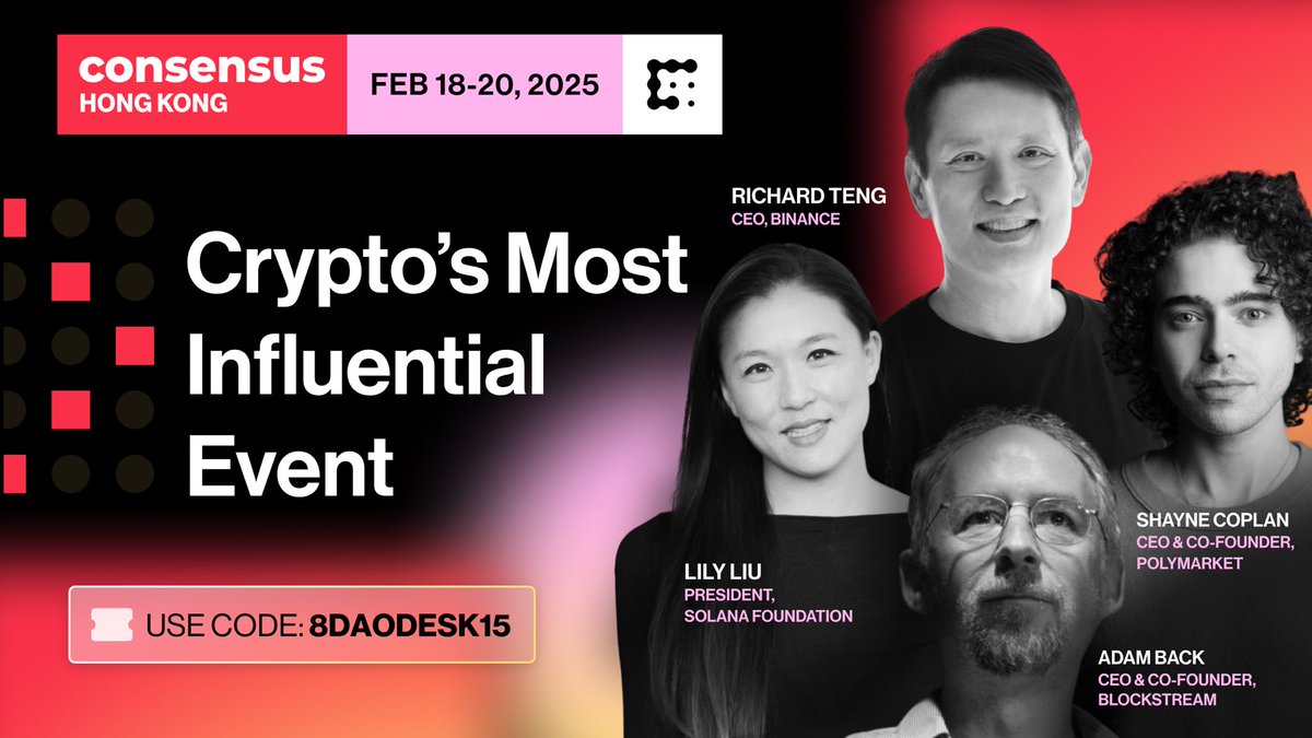 8DAO8DAO's tweet image. 🎉 Exciting news! 8DAO is the official community partner for Consensus Hong Kong, the most influential event in crypto! 🌟
Join us at @consensus_hk and snag your tickets with this exclusive discount code!
How to Claim:
1. Visit: go.coindesk.com/8dao
2. Add tickets to your…