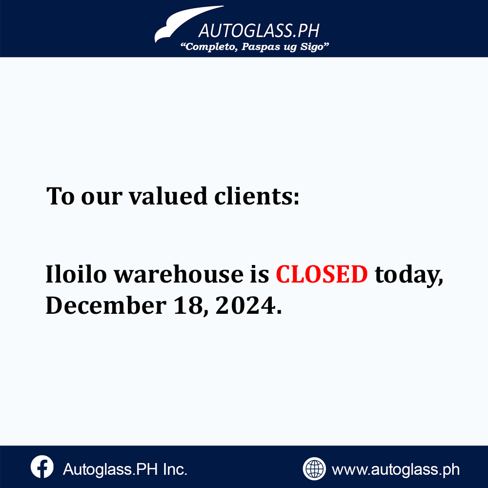 PhAutoglass's tweet photo. Announcement!

Iloilo warehouse is CLOSED today, Decemeber 18, 2024.
For other inquiries and concerns, please message our Facebook page: https://t.co/uZGplVV3gf or email: inquiry@autoglass.ph

WhatsApp/Viber/Hotline : 0917 164 5277

���Completo,Paspas ug Sigo”

#Autoglass https://t.co/jzxc0KNO23