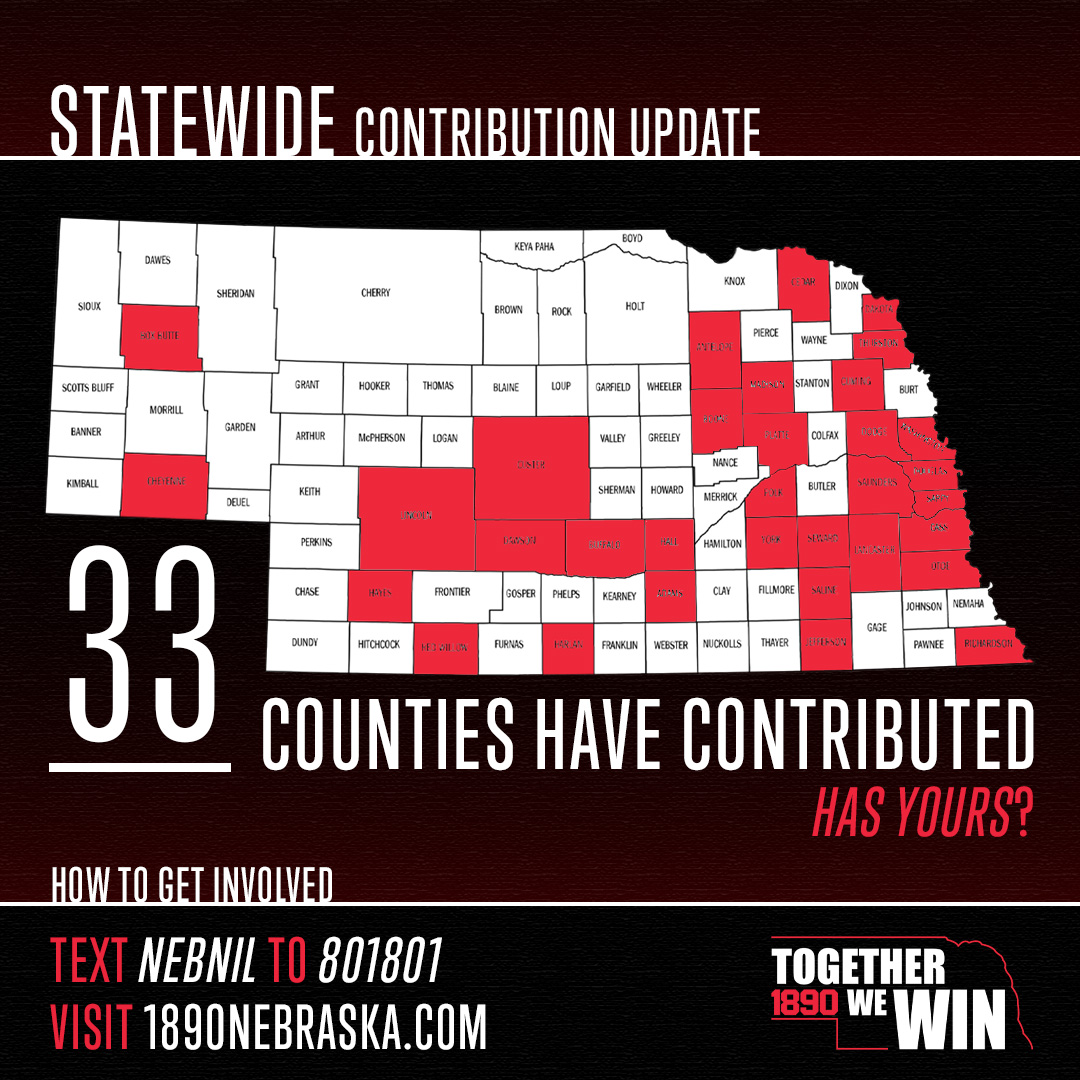 Husker Nation, we’ve got work to do! We need representation from every county in Nebraska this week. Tag your friends and family across the state—let’s shade the whole map red! 🔴⏳
The Together We Win drive ends Friday!
1890nebraska.com/make-a-contrib…