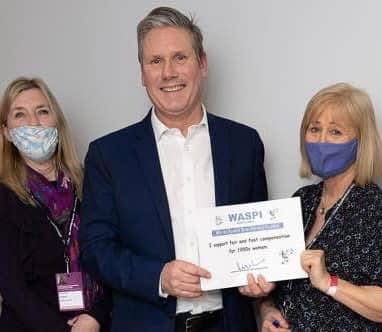 ELAV1234's tweet photo. @BBCNewsnight @WASPI_Campaign @nicholaswatt @bbcmerseyside Remember this @Keir_Starmer ? This was the day you actually signed the WASPI pledge for fair and fast compensation. In Glasgow. At the SLP conference https://t.co/MVuvX68Zr3