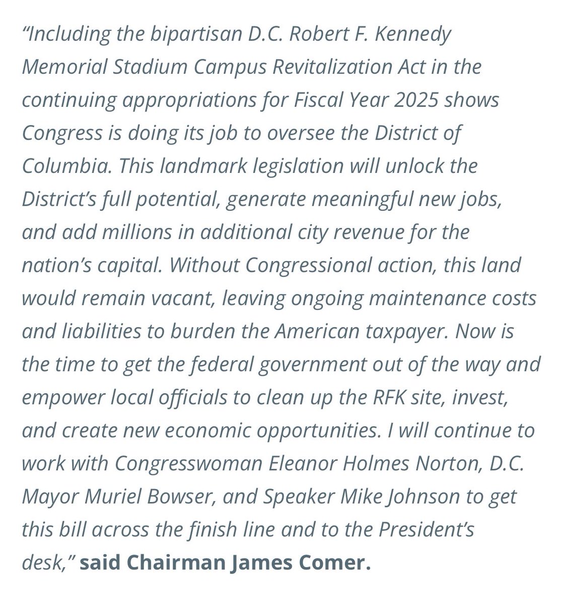 john_keim's tweet photo. Control of The RFK site was indeed including in a spending bill that will now be voted on in the senate later this week. A key step in getting the Commanders to DC. https://t.co/iyDdSfjObO