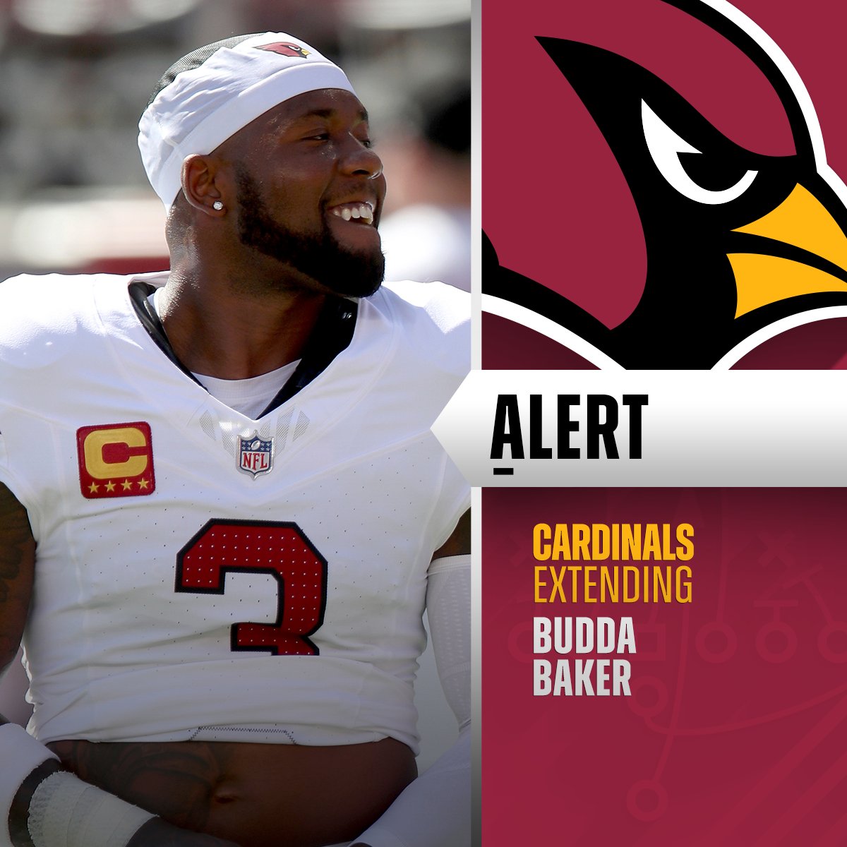 NFL (@nfl) on Twitter photo Cardinals, safety Budda Baker agree to terms on 3-year extension worth $54M with $30M guaranteed. (via <a href="/RapSheet/">Ian Rapoport</a>) Cardinals, safety Budda Baker agree to terms on 3-year extension worth $54M with $30M guaranteed. (via <a href="/RapSheet/">Ian Rapoport</a>)
