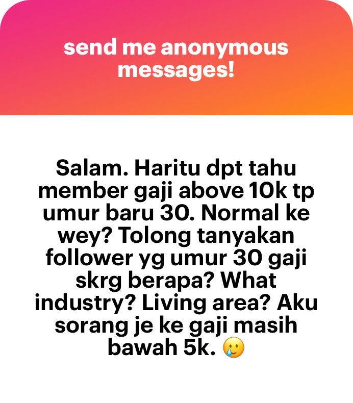 ammarFRS's tweet photo. Geng 30’s boleh tolong jawab soalan anon ni tak? 

Normal ke umur 30, gaji 10K?

Before tunggu jwpn orang lain, let's break down sikit why some people boleh hit salary milestone ni at such a young age.

Tbh, industry memang play big role. https://t.co/dt97WMU6Ww