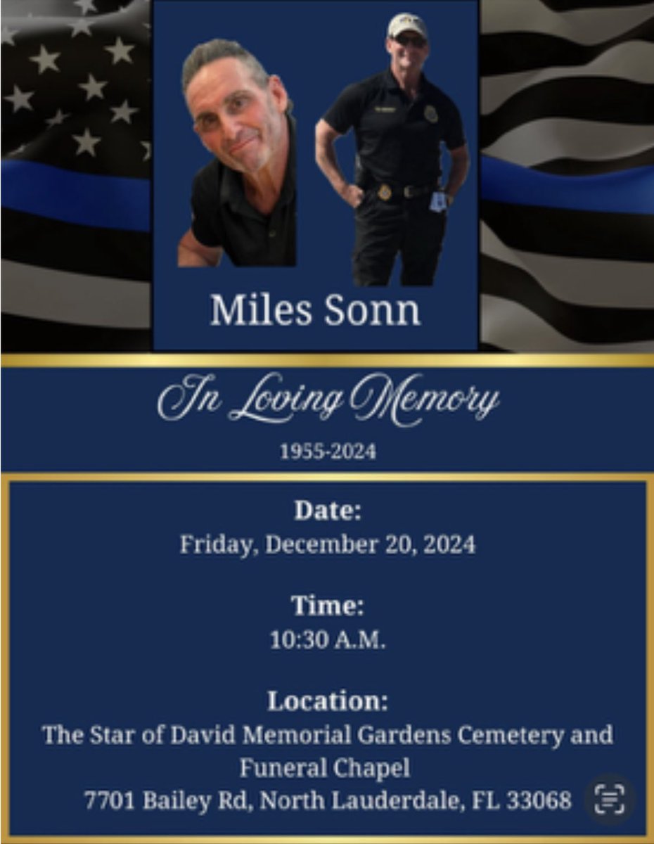 With heavy hearts, FOP Lodge 138 mourns the loss of our dear friend and colleague, Miles Sonn. A respected retired US Customs Agent/ICE and FDLE agent, Miles was a cherished member of our lodge. His passing on December 15, 2024, leaves a void in our community. 🕯🖤💙🖤