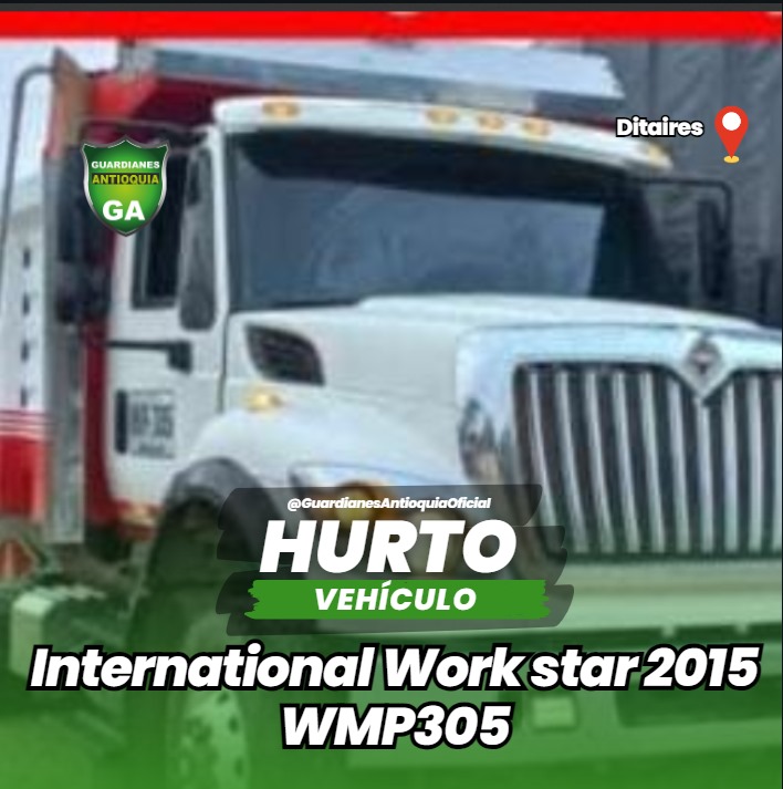 Guardianes_Ant's tweet photo. #HurtodeVehiculo | Tipo volqueta International Work star 2015 de color blanca WMP305 hurtado en Ditaires itagüi, vista ultima vez en autopista Medellin-Bogotá.
@Policiantioquia @PoliciaMedellin https://t.co/VJpYDPTMm7