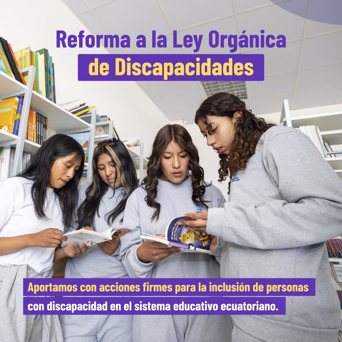 Educacion_Ec's tweet photo. A través de la Reforma a la Ley Orgánica de Discapacidades buscamos garantizar educación para todos, asegurando que las instituciones educativas, ofrezcan espacios inclusivos y adaptados para estudiantes con discapacidad, eliminando barreras físicas, comunicacionales, tecnológicas, pedagógicas y actitudinales que impiden su participación y aprendizaje. 👧🏻👦🏻

#EducaciónInclusiva
#ElNuevoEcuadorResuelve