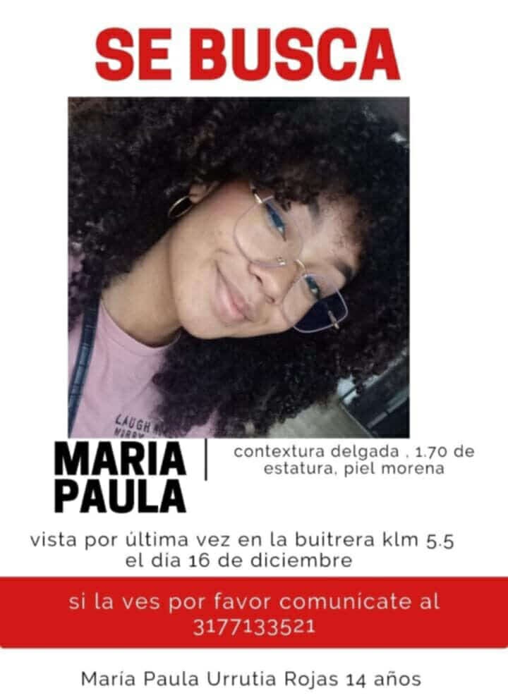 RCN980cali's tweet photo. #Atención| Volvió la tensión en el Valle por la desaparición de una joven de 14 años identificada como María Paula Urrutia Rojas, quien fue vista por última vez el 16 de diciembre en el corregimiento La Buitrera, sur de Cali, https://t.co/NkMCeatiFb