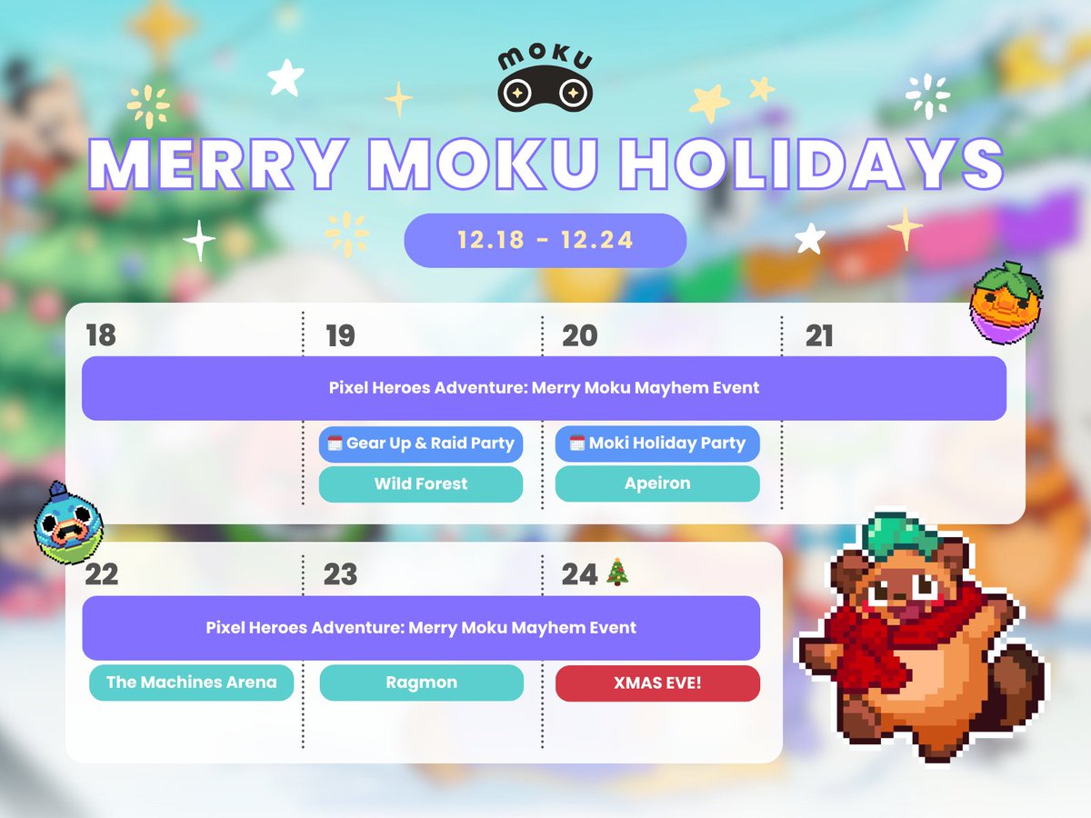 Moku_HQ's tweet image. We got the passwords back.

#MerryMokuMayhem is back on! Some pesky ratz did run away with some presents, it&apos;s fine tho, we sent Moki over to get them back. 

On that note, find Moki and the ratz in @PixelHeroesMMO! Jump in game, defeat The Squeak of the Norf, get materials and…