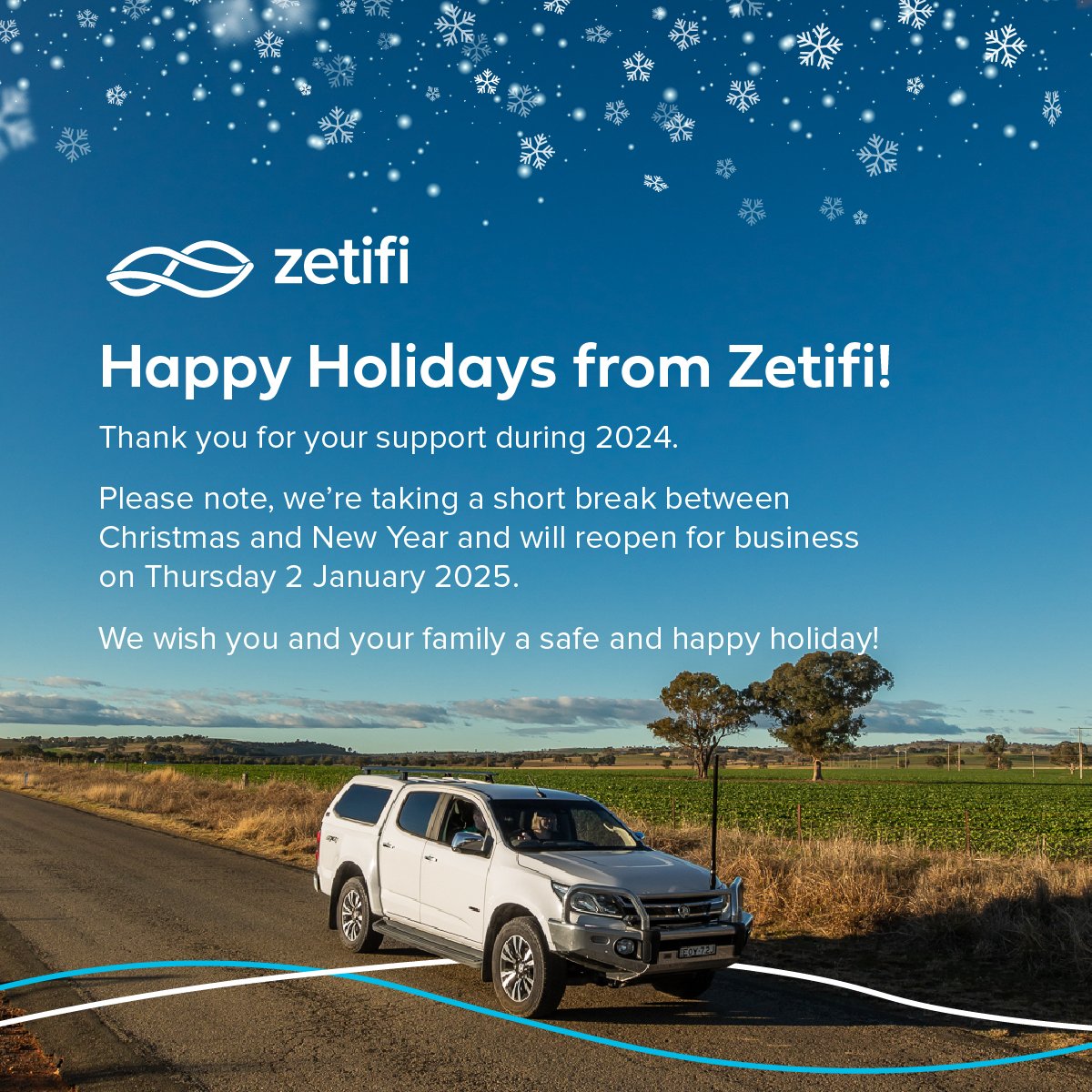 The holiday season is upon us after another busy year! 🎄🎁

We have big plans for 2025 and can't wait to share more updates with you when we return to help you improve, extend and complement your current connectivity options! 🚗🛜

#ConnectionAwaits #Connectivity #HappyNewYear