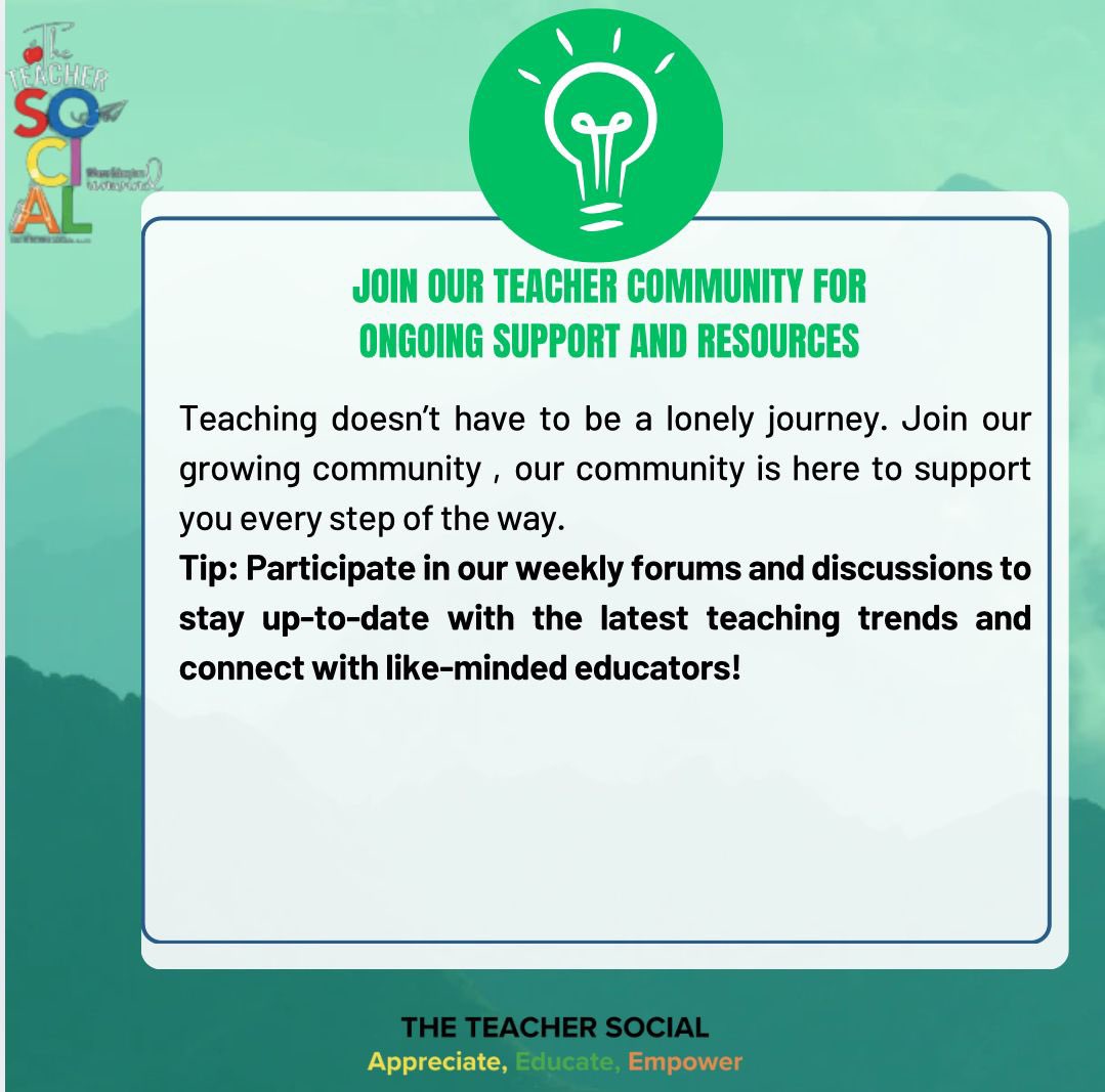 hiremarlon's tweet photo. 🌟 Celebrate Your Impact as an Educator with The Teacher Social! 🌟

Hey Educators! 👩‍🏫👨‍🏫

Join The Teacher Social Group   #teachertwitter #teacherwriter #teacherlove #teacherlife #teachersocial The Teacher Social https://t.co/zi52Zv1V3m