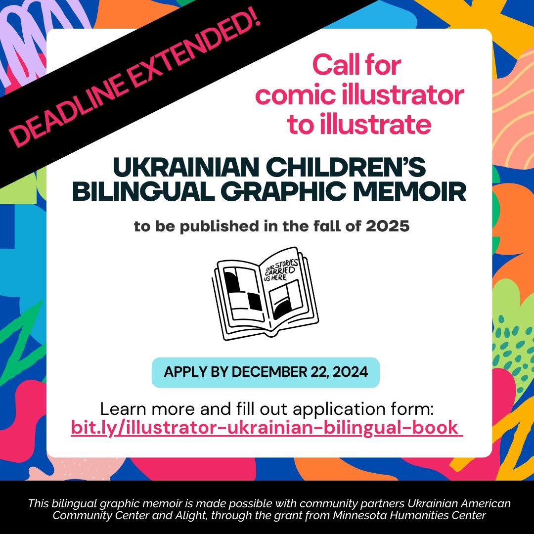 📣 CALL FOR COMIC ILLUSTRATORS! 🎨
We’ve extended the deadline and are now open globally to all talented comic illustrators!

🗓 Apply by December 22, 2024
👉 Learn more and apply here: bit.ly/illustrator-uk…

#GraphicMemoir #BilingualBook #ComicArtists #UkrainianStories