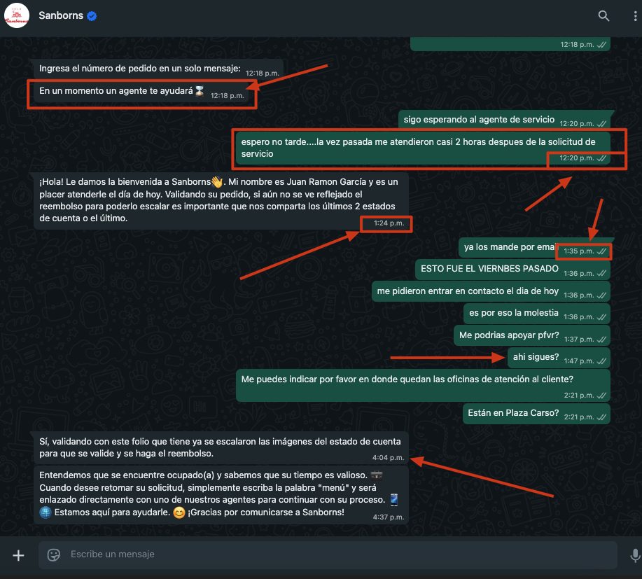 EAFIFALATAM1's tweet photo. ....increíble la linea de tiempo para "atender" a los clientes por parte de @solosanborns y se supone que @sanborns_ayuda pero la verdad nada.....y al final...el que está ocupado es uno!.....hay cosas que no se valen https://t.co/qJjsiZlBzI