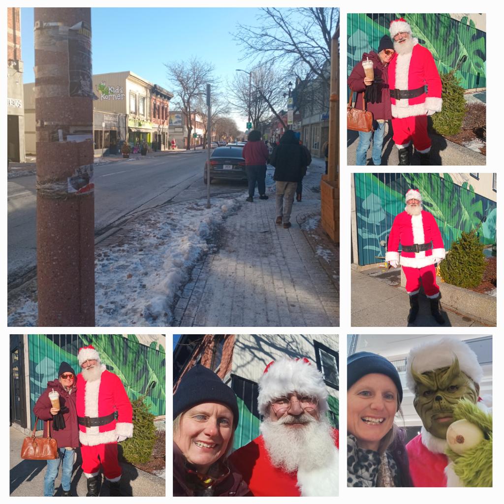 Sat. i was walking downtown to our Square Mall and i spotted Santa across the street. So i went over and said hi to him. The Grinch had slipped into a Diner, so i continued to the Square Mall, but as i was leaving, i ran into him and said hi.
It was cool to see them both. 😃❤️