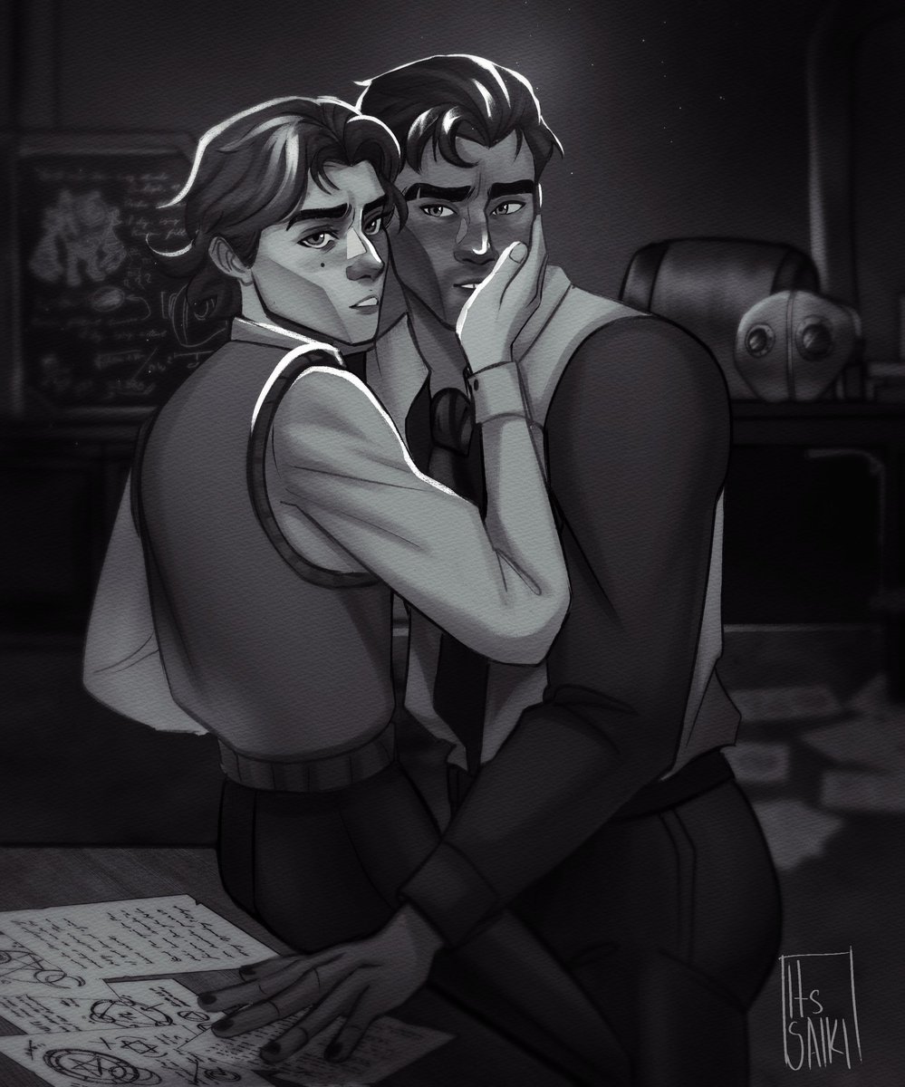 its_saiki's tweet image. two bros sitting on the lab table #Arcane  #jayvik