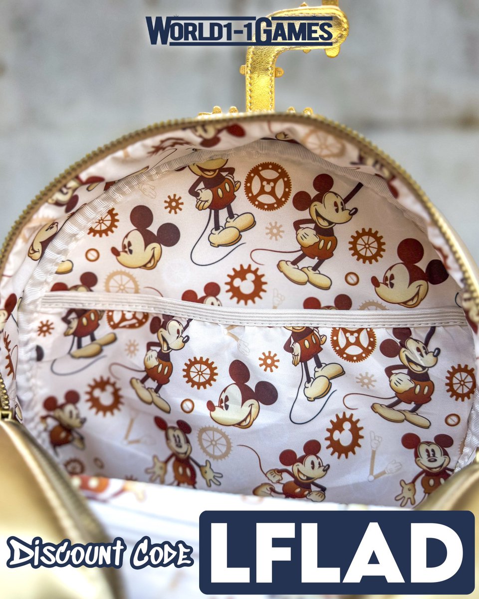 A new adventure awaits with the stunning new Steampunk Mickey Mouse Navy and Gold Loungefly Mini Backpack! Use code LFLAD to save every time you shop!  world-1-1games.com/products/steam…