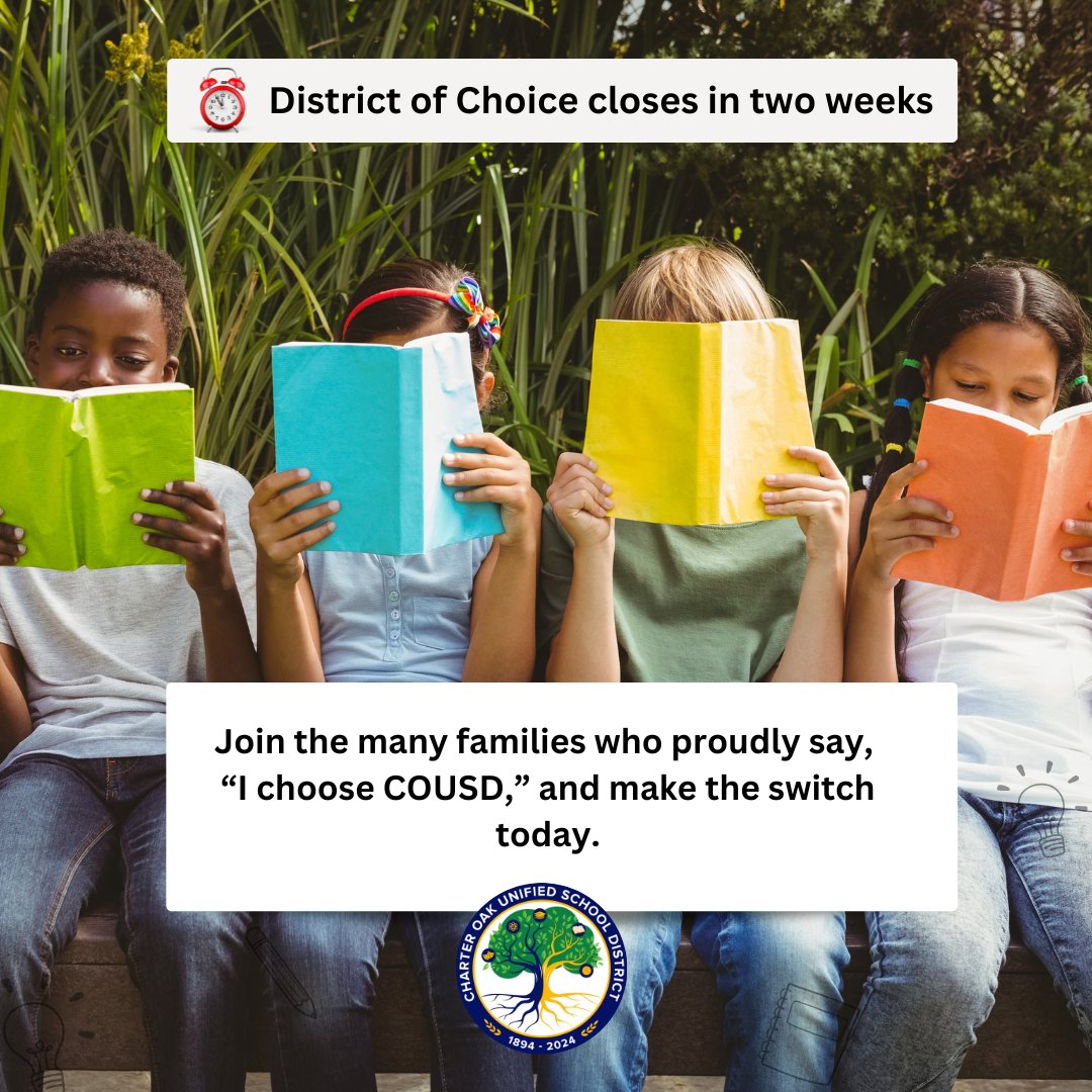 Looking for a school district to help your child prepare for their future?

COUSD provides:
Dedicated educators committed to student success
A wide range of academic programs
Extracurriculars from performing arts and athletics to STEM

Visit cousd.net/doc to apply.