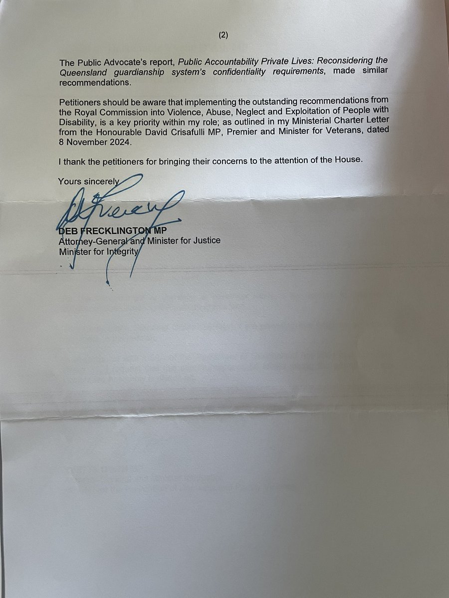 Nunnzilla's tweet image. For those of you who signed my parliamentary petition to repeal QLD gag laws, here’s the formal reply. Thank you @DebFrecklington for at least responding. 

I’d love to understand the actual timelines? We’ve been waiting years 🙏

#repealgaglawsQLD