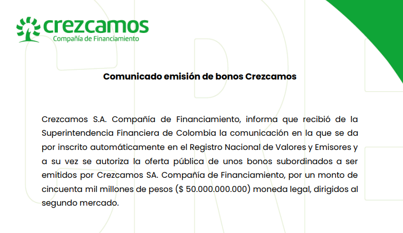 AInversorQC's tweet photo. 🇨🇴| #CREZCAMOS: EMISION DE BONOS SUBORDINADOS POR $50MIL MILLONES COP https://t.co/irnfCNSr1u