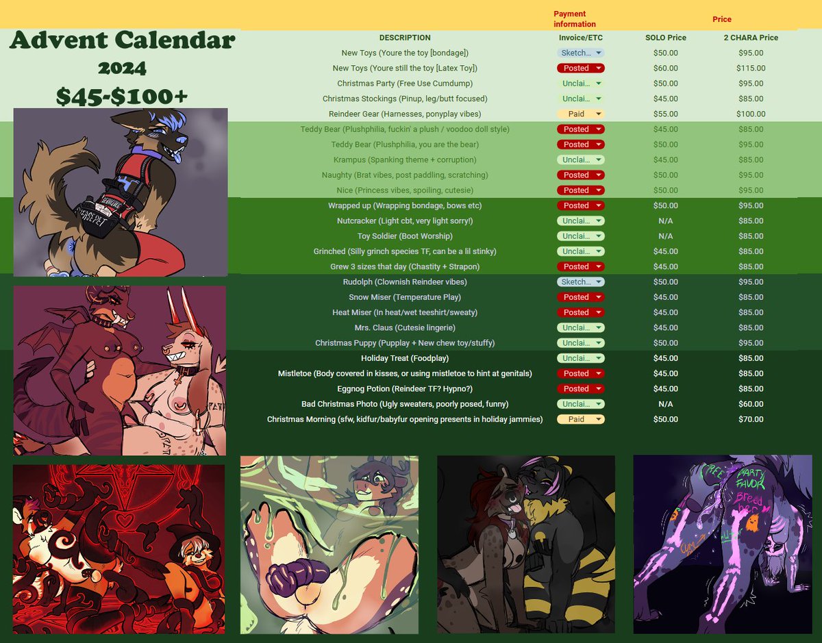 [Information accurate as of 12/17 10:00pm PST]
DM or Comment to claim a slot!
Holiday Advent slots may be finished after December, depending on my health! I will try my best to complete them asap, but I can't promise it! Either way they will be done without having to wait months.