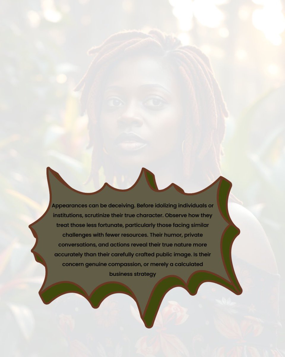 WinnieCheche's tweet image. Appearances can be deceiving. Before idolizing individuals or institutions, scrutinize their true character. Observe how they treat those less fortunate, particularly those facing similar challenges with fewer resources.

 #ObserveAndLearn