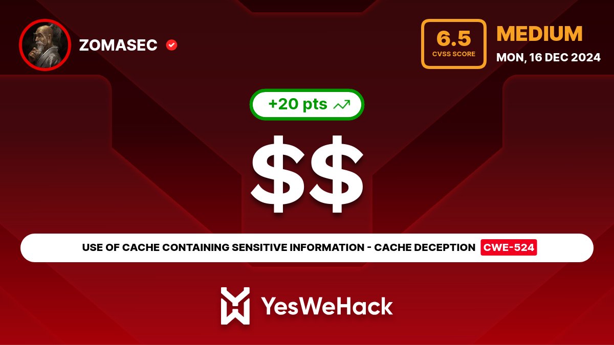 zomasec's tweet image. With @Amr_MustafaAA  we got this awesome bug 3&amp;gt;

GET /api/nonsensitive/123%23non.svg

The endpoint initially didn’t return sensitive data, but after being cached, it started exposing user PII.

found on @yeswehack 

#BugBounty #bugbountytip #bugbountytips #Pentesting #websecurity